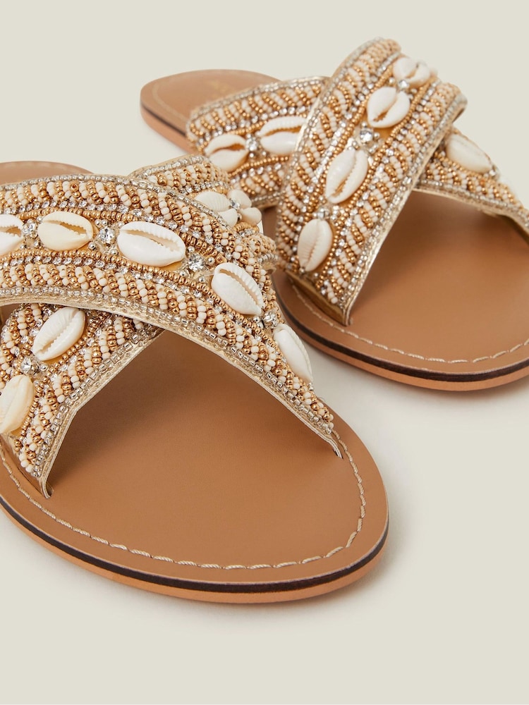 Accessorize Gold Shell Cross-Strap Footbed Sandals - Image 3 of 3