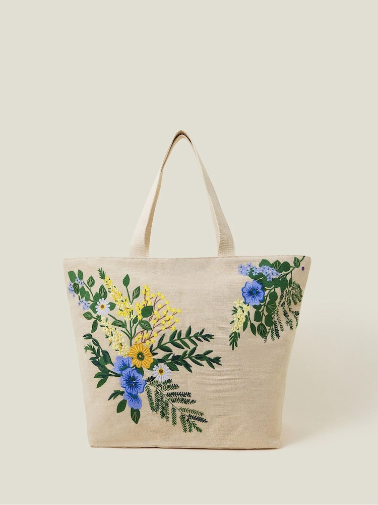 Accessorize Natural Floral Embroidered Beach Bag - Image 1 of 2