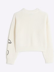 River Island Cream Girls Graffiti Jumper - Image 2 of 4