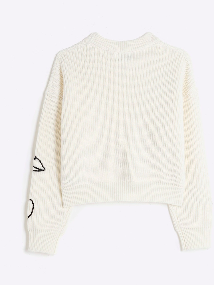 River Island Cream Girls Graffiti Jumper - Image 2 of 4