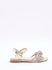 River Island Gold Girls Embelished Knot Flat Sandals - Image 1 of 5