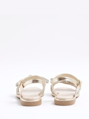 River Island Gold Girls Embelished Knot Flat Sandals - Image 2 of 5