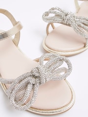 River Island Gold Girls Embelished Knot Flat Sandals - Image 3 of 5