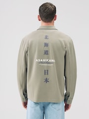 Khaki Green Embroidered Graphic Print Shacket - Image 1 of 8