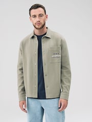 Khaki Green Embroidered Graphic Print Shacket - Image 2 of 8