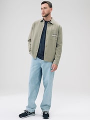 Khaki Green Embroidered Graphic Print Shacket - Image 3 of 8