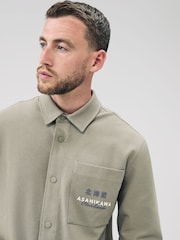 Khaki Green Embroidered Graphic Print Shacket - Image 4 of 8