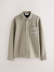 Khaki Green Embroidered Graphic Print Shacket - Image 6 of 8