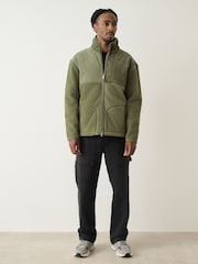 Khaki Green Cord Block Zip Through Funnel Fleece - Image 2 of 6