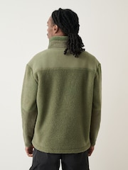 Khaki Green Cord Block Zip Through Funnel Fleece - Image 3 of 6