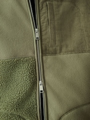 Khaki Green Cord Block Zip Through Funnel Fleece - Image 5 of 6