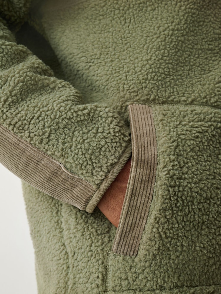 Khaki Green Cord Block Zip Through Funnel Fleece - Image 6 of 6