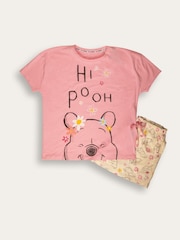 وردي وأبيض - طقم من بيجامة شورت بتصميم شخصية Winnie The Pooh مصنوعة من خامة %100 قطن من Brand Threads - صورة 1 من 3