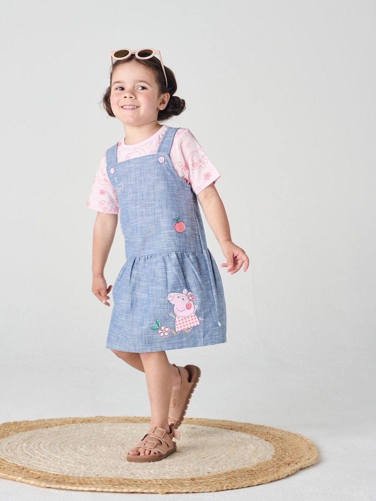 Brand Threads Pink Peppa Pig Pinafore 100% Cotton Dress - Image 1 of 6 Brand Threads Pink Peppa Pig Pinafore 100% Cotton Dress - Image 1 of 6