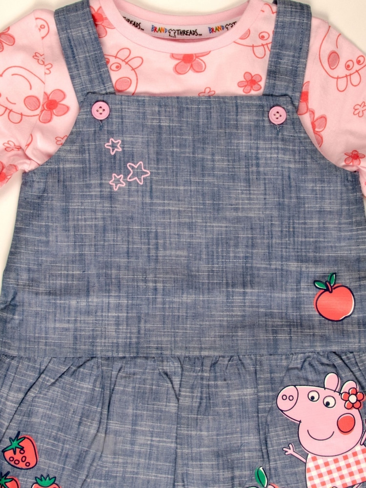 Brand Threads Pink Peppa Pig Pinafore 100% Cotton Dress - Image 3 of 3