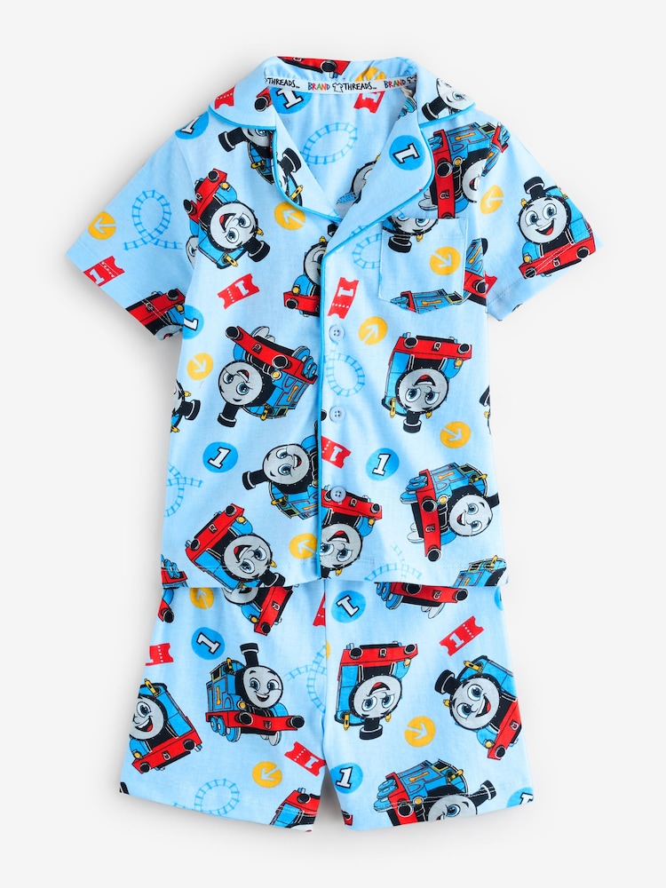Brand Threads Blue Thomas The Tank Engine Short 100% Cotton Pyjamas Set - Image 1 of 4