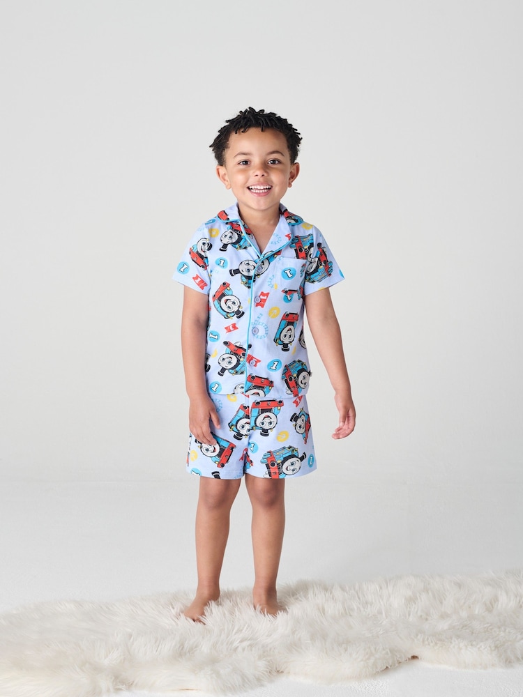 Brand Threads Blue Thomas The Tank Engine Short 100% Cotton Pyjamas Set - Image 1 of 6 Brand Threads Blue Thomas The Tank Engine Short 100% Cotton Pyjamas Set - Image 1 of 6