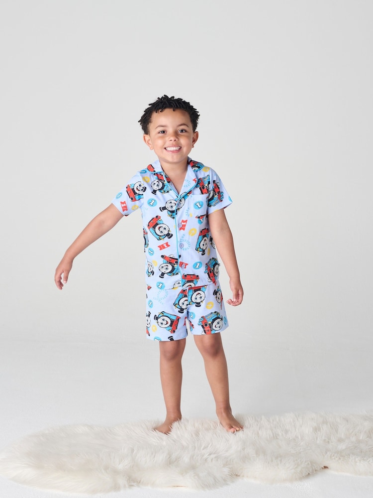 Brand Threads Blue Thomas The Tank Engine Short 100% Cotton Pyjamas Set - Image 2 of 6 Brand Threads Blue Thomas The Tank Engine Short 100% Cotton Pyjamas Set - Image 2 of 6