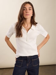 Baukjen Ivy Rib Zip Collar White Top - Image 2 of 4