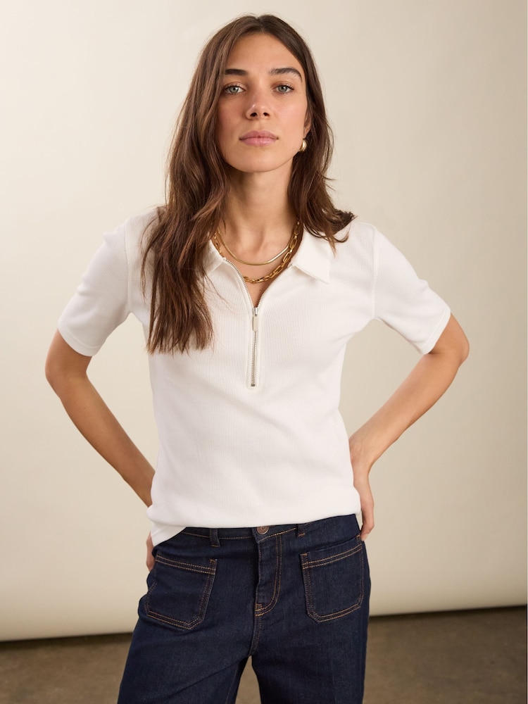 Baukjen Ivy Rib Zip Collar White Top - Image 2 of 4 Baukjen Ivy Rib Zip Collar White Top - Image 2 of 4