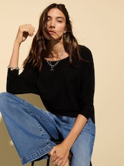 Baukjen Spenser Relaxed Boat Neck Black Top - Image 1 of 4