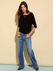 Baukjen Spenser Relaxed Boat Neck Black Top - Image 3 of 4