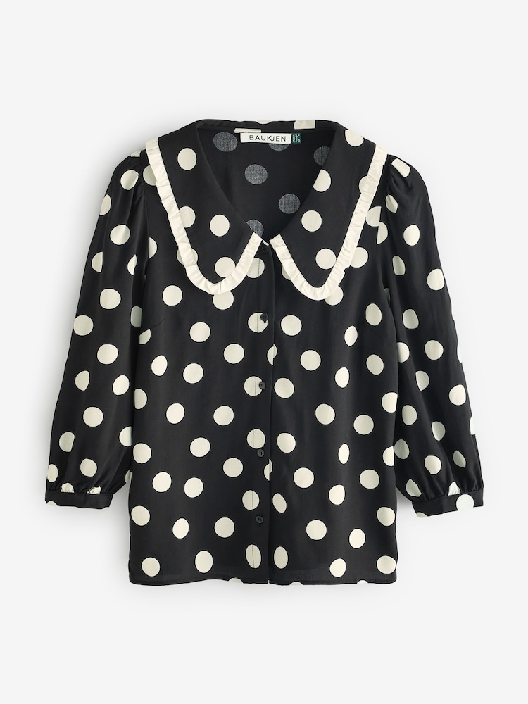 Baukjen Sosha Printed Collar Detail  Black Polka Dot Print Blouse - Image 1 of 1