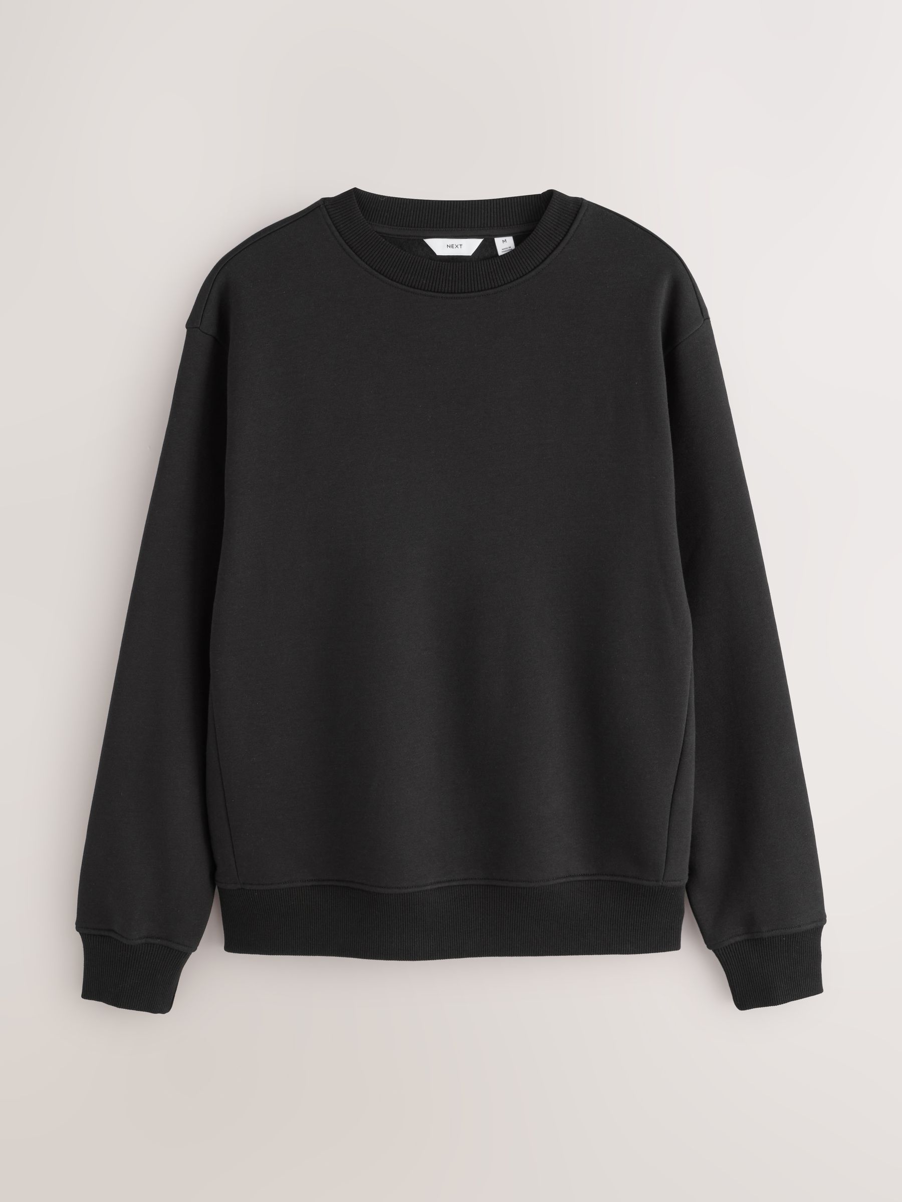 Buy Black Regular Fit Heavyweight Cotton Rich Crew Neck Sweatshirt