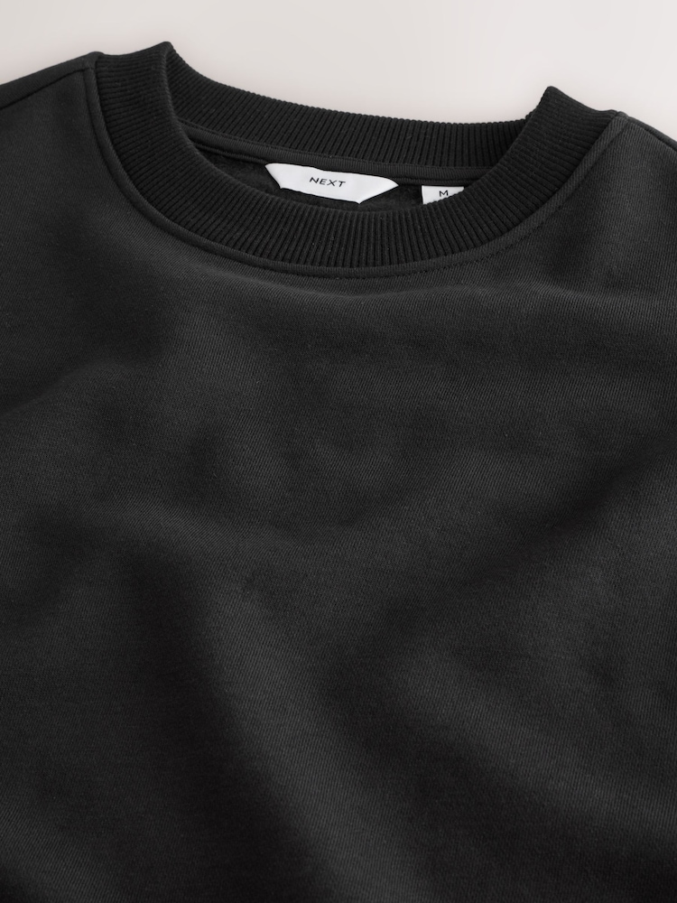 Black Regular Fit Heavyweight Cotton Rich Crew Sweatshirt - Image 7 of 7 Black Regular Fit Heavyweight Cotton Rich Crew Sweatshirt - Image 7 of 7