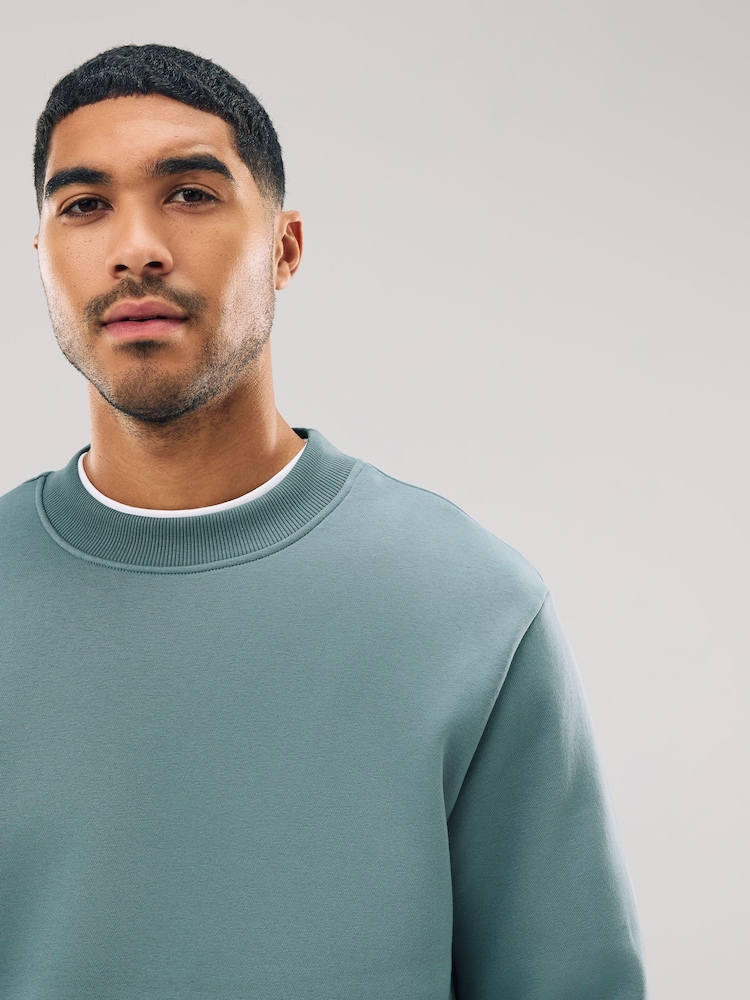 Blue Regular Fit Heavyweight Cotton Rich Crew Sweatshirt - Image 1 of 7 Blue Regular Fit Heavyweight Cotton Rich Crew Sweatshirt - Image 1 of 7