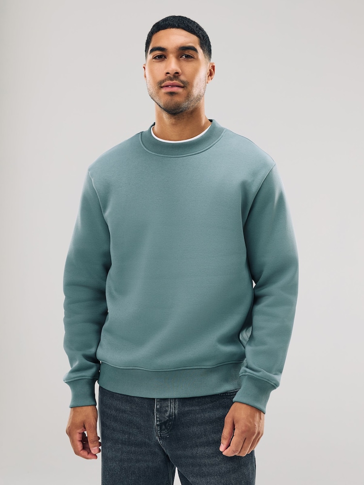 Blue Regular Fit Heavyweight Cotton Rich Crew Sweatshirt - Image 2 of 7 Blue Regular Fit Heavyweight Cotton Rich Crew Sweatshirt - Image 2 of 7