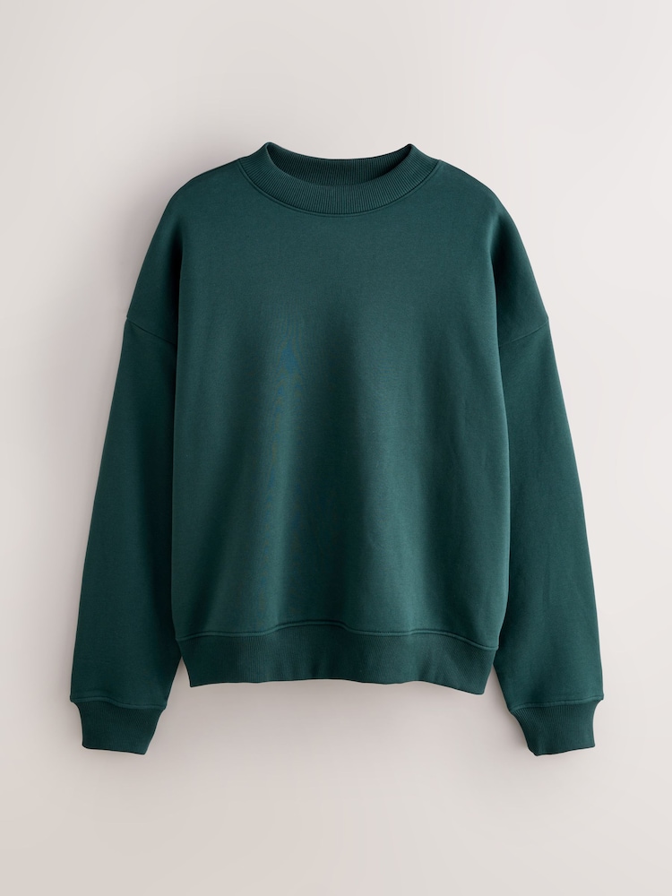 Green Oversized Heavyweight Cotton Rich Crew Sweatshirt - Image 1 of 7 Green Oversized Heavyweight Cotton Rich Crew Sweatshirt - Image 1 of 7