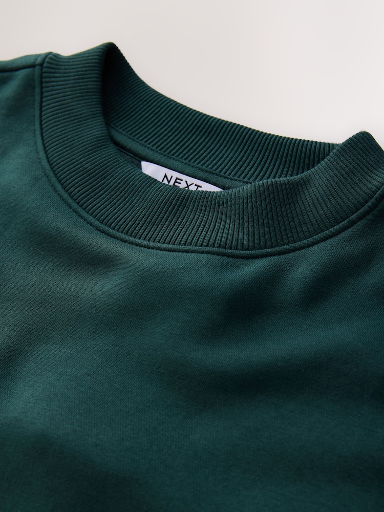 Green Oversized Heavyweight Cotton Rich Crew Sweatshirt - Image 2 of 7 Green Oversized Heavyweight Cotton Rich Crew Sweatshirt - Image 2 of 7