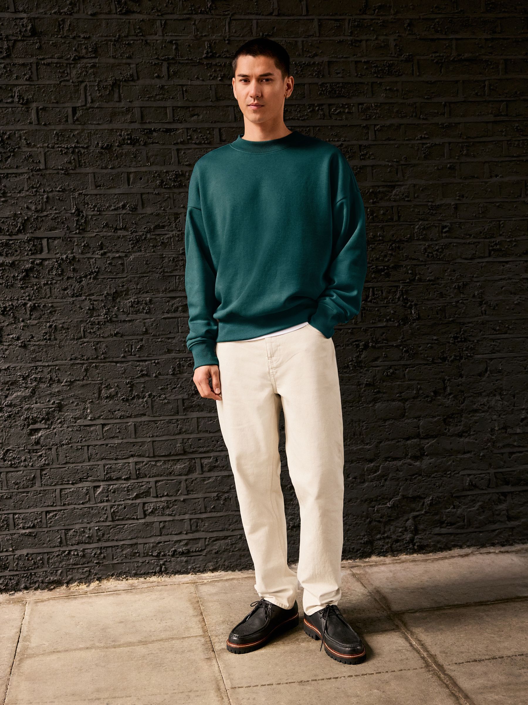 Buy Dark Green Oversized Heavyweight Cotton Rich Crew Neck Buy Dark Green Oversized Heavyweight Cotton Rich Crew Neck