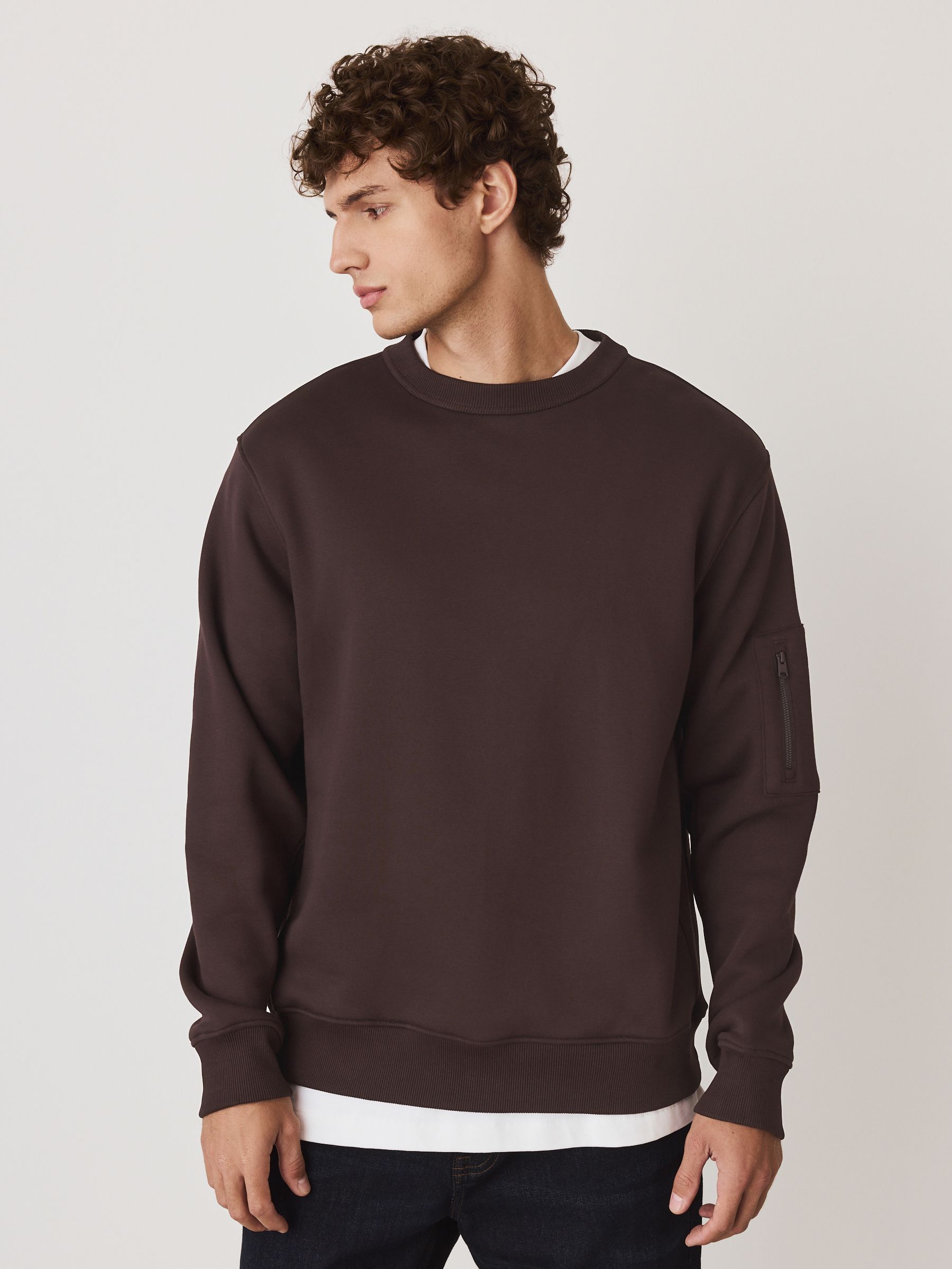 Buy Chocolate Brown Garment Washed Utility Crew Neck Sweatshirt