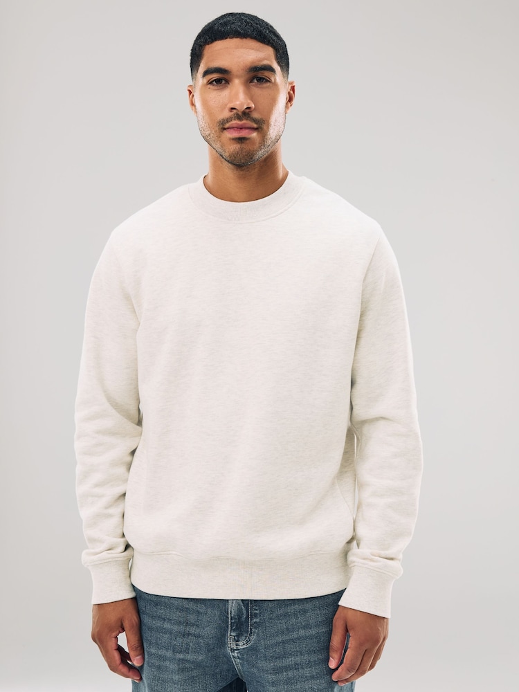 Ecru Marl Regular Fit Heavyweight Cotton Rich Crew Sweatshirt - Image 2 of 7 Ecru Marl Regular Fit Heavyweight Cotton Rich Crew Sweatshirt - Image 2 of 7