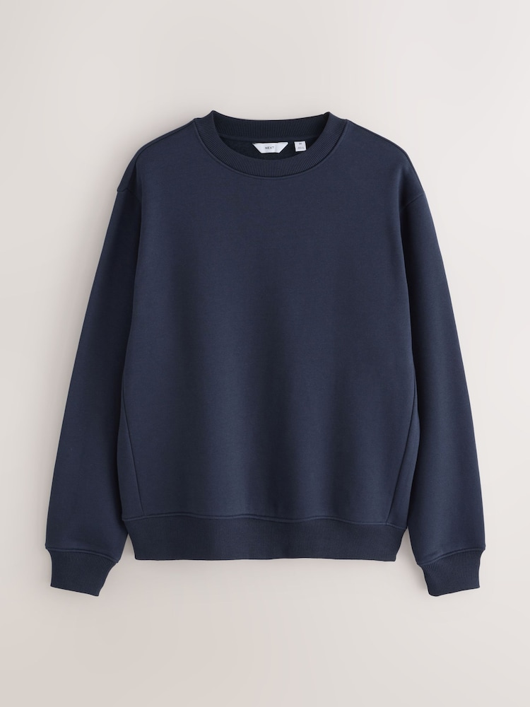 Navy Blue Regular Fit Heavyweight Cotton Rich Crew Sweatshirt - Image 1 of 7 Navy Blue Regular Fit Heavyweight Cotton Rich Crew Sweatshirt - Image 1 of 7