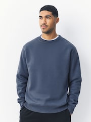 Azul de aço - Ajuste regular - Moletom Crew com Capuz em Algodão Pesado e Rico - Imagem 1 de 7