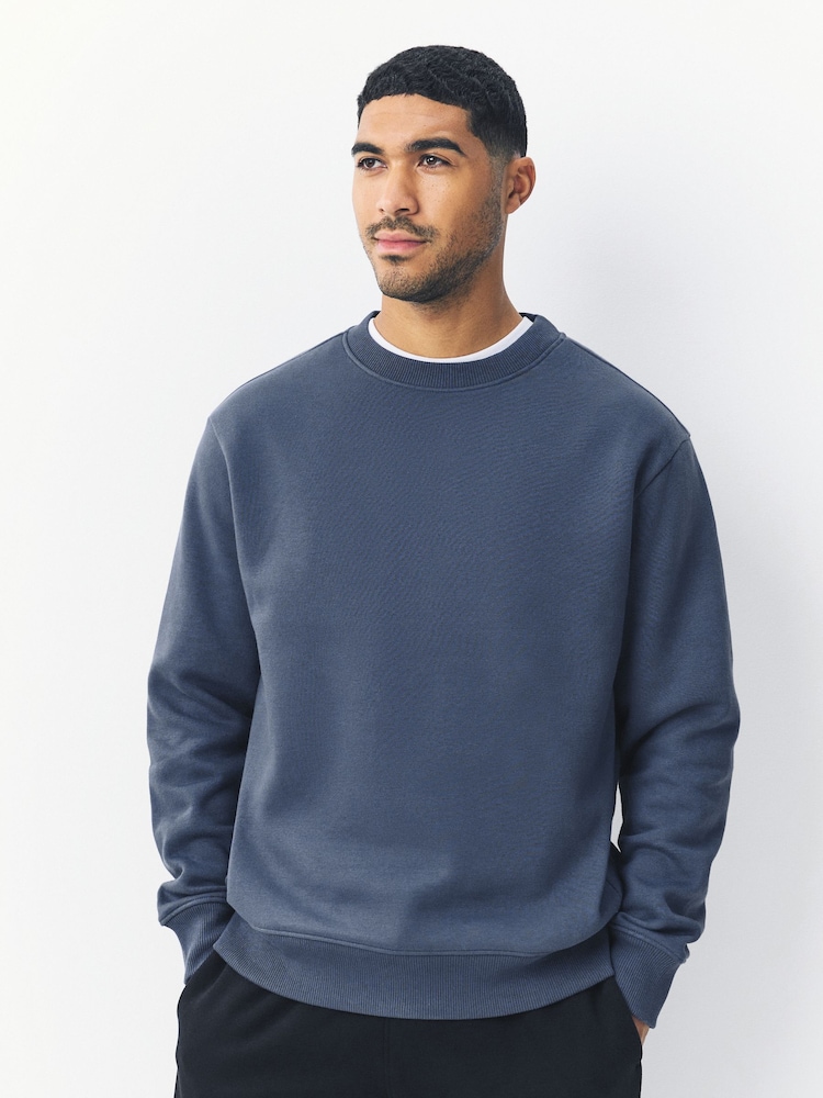 Steel Blue Regular Fit Heavyweight Cotton Rich Crew Sweatshirt - Image 1 of 7 Steel Blue Regular Fit Heavyweight Cotton Rich Crew Sweatshirt - Image 1 of 7