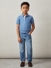 Reiss Blue Finch Contrast Placket Polo Shirt With Cotton - Image 1 of 4