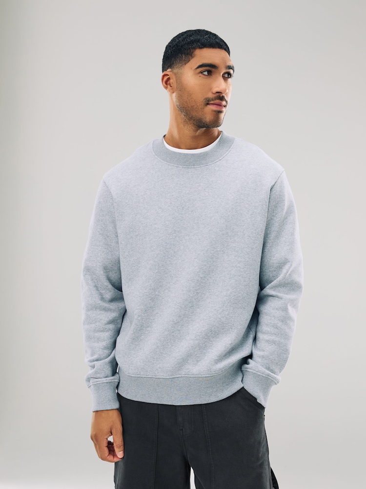 Grey Regular Fit Heavyweight Cotton Rich Crew Sweatshirt - Image 1 of 7 Grey Regular Fit Heavyweight Cotton Rich Crew Sweatshirt - Image 1 of 7