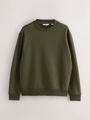 Verde cáqui - Ajuste regular - Moletom Crew com Capuz em Algodão Pesado e Rico - Imagem 1 de 3