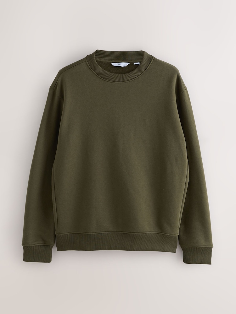 Verde cáqui - Ajuste regular - Moletom Crew com Capuz em Algodão Pesado e Rico - Imagem 1 de 3