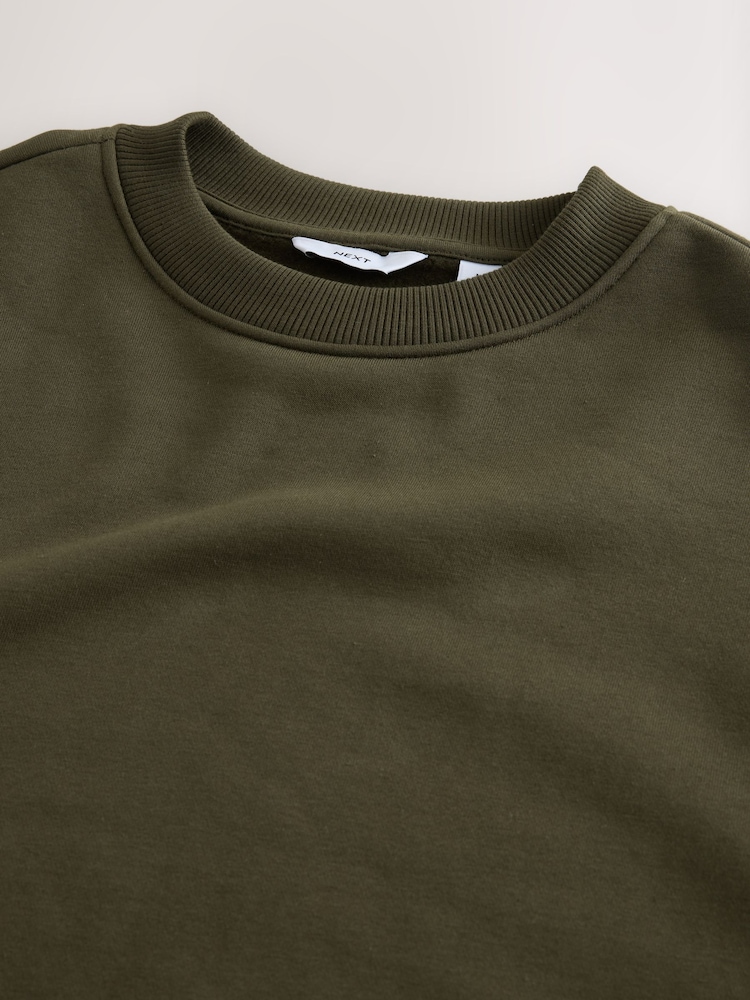 Verde cáqui - Ajuste regular - Moletom Crew com Capuz em Algodão Pesado e Rico - Imagem 2 de 3
