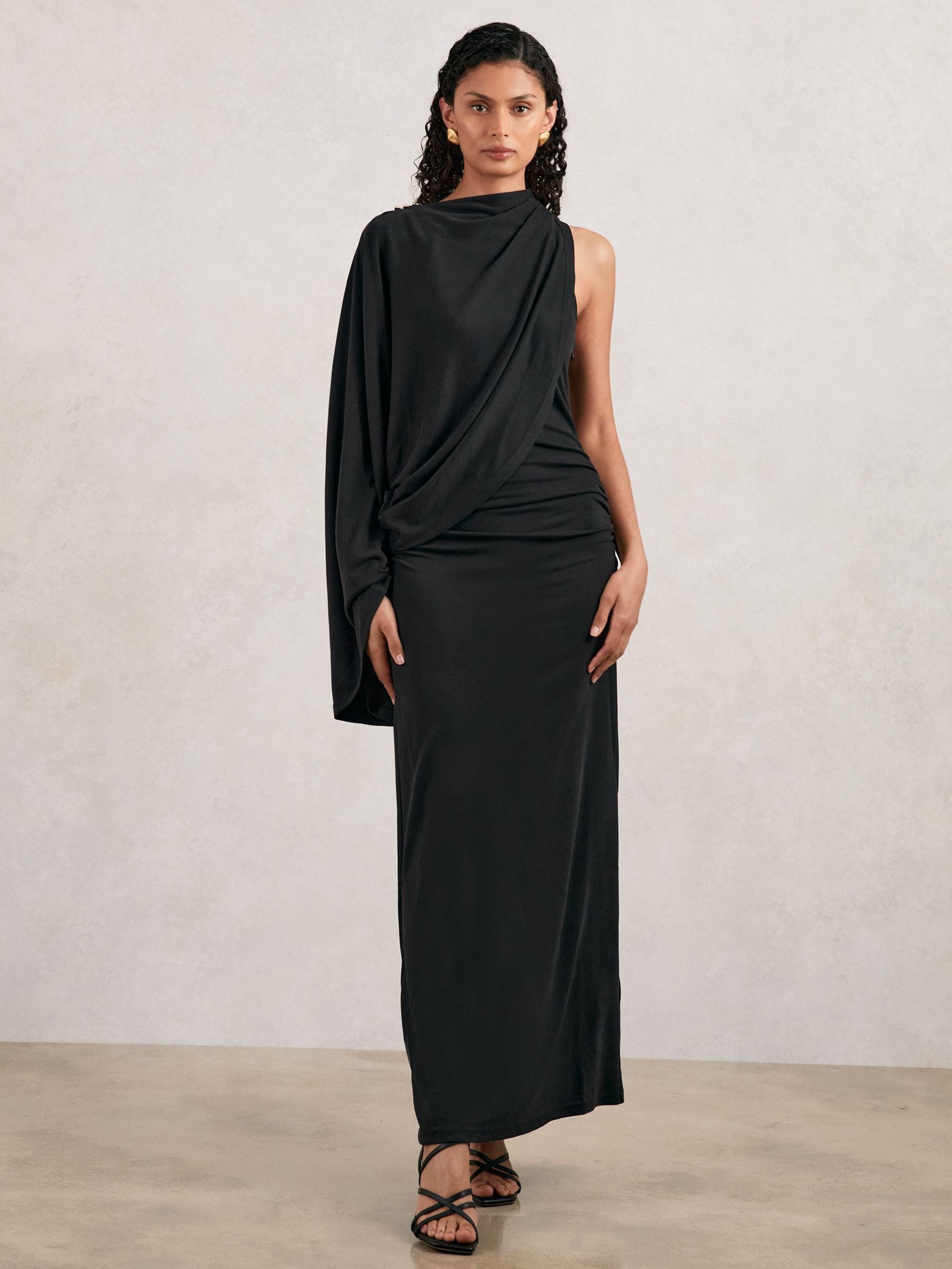 Acler Jersey Draped Midi Dress In Black
