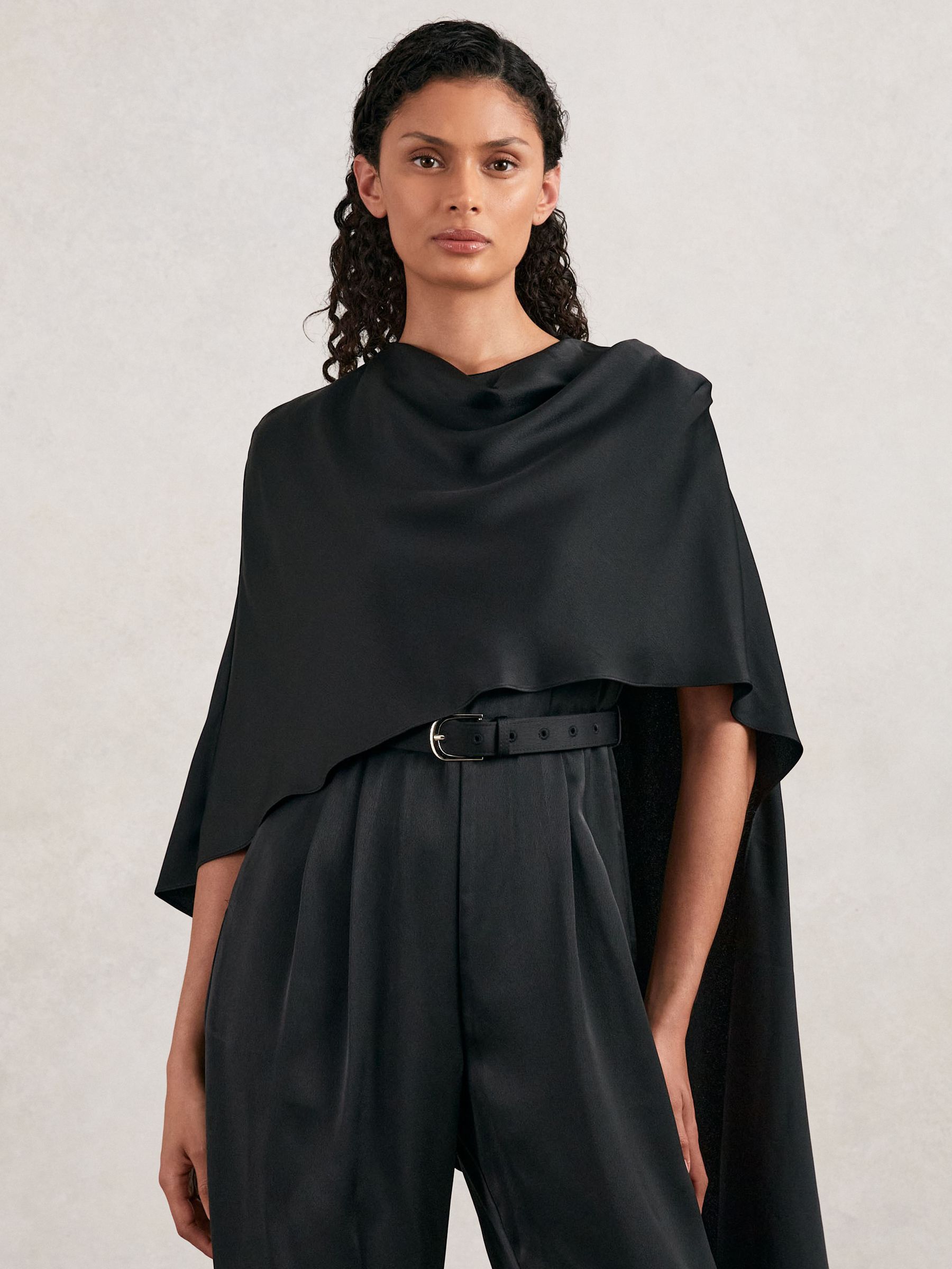 Halston Crepe Wide Leg Cape In Black