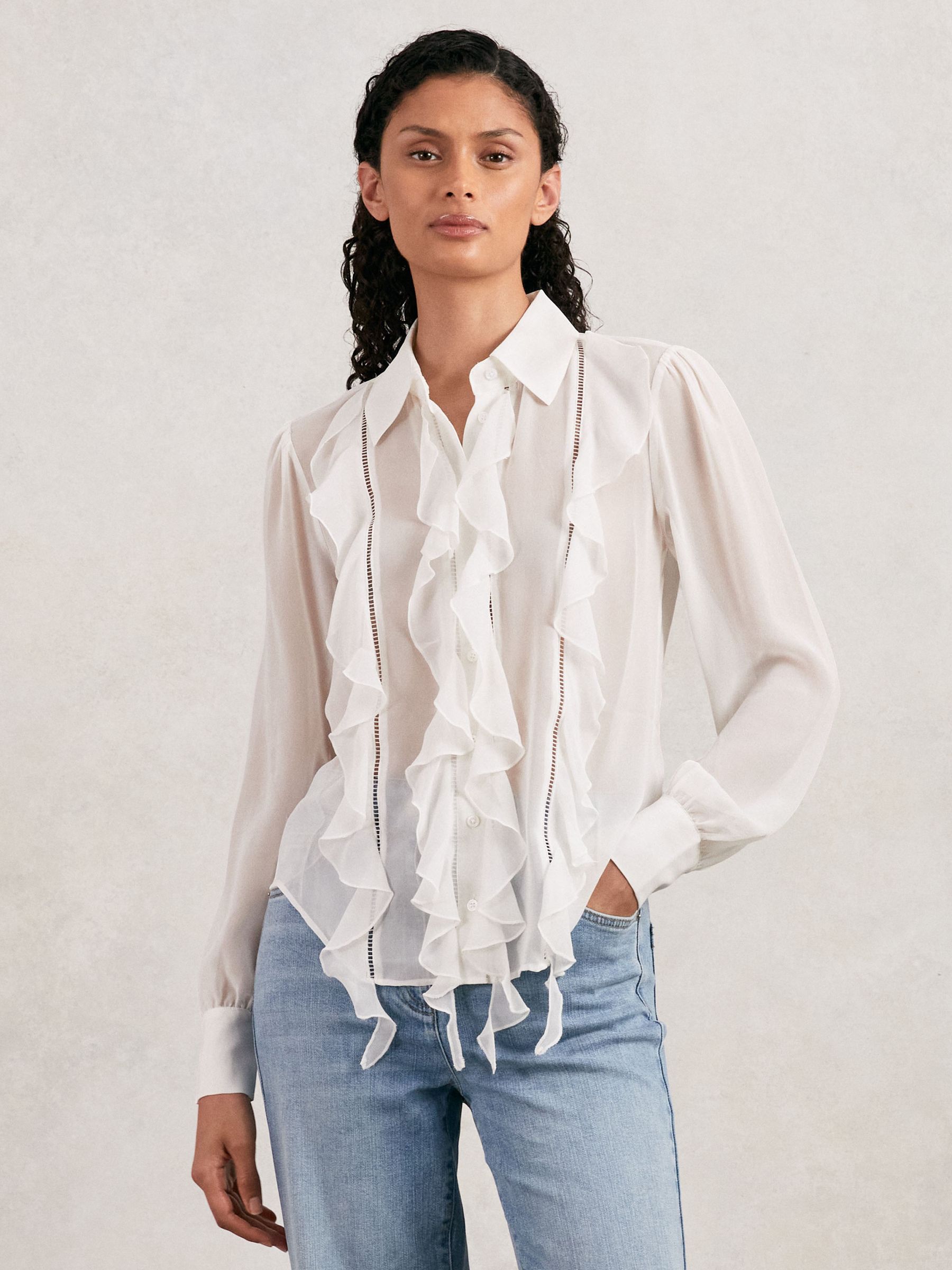 Paige Silk Georgette Ruffle Trim In White