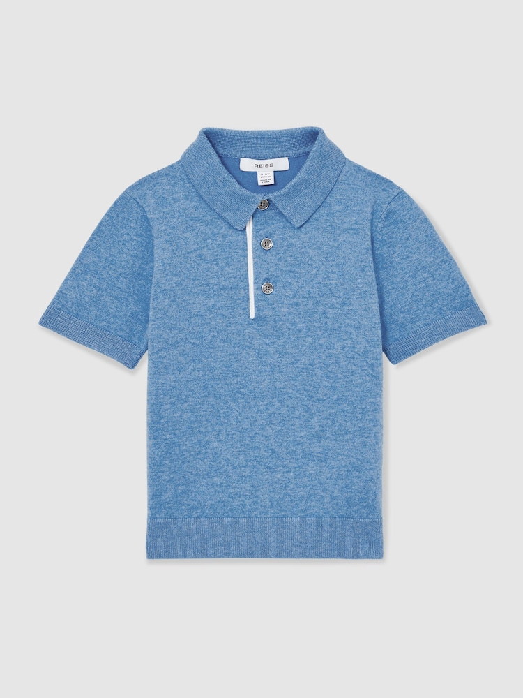 Reiss Blue Finch Contrast Placket Polo Shirt With Cotton - Image 1 of 4