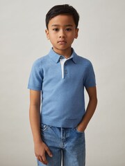 Reiss Blue Finch Contrast Placket Polo Shirt With Cotton - Image 3 of 4