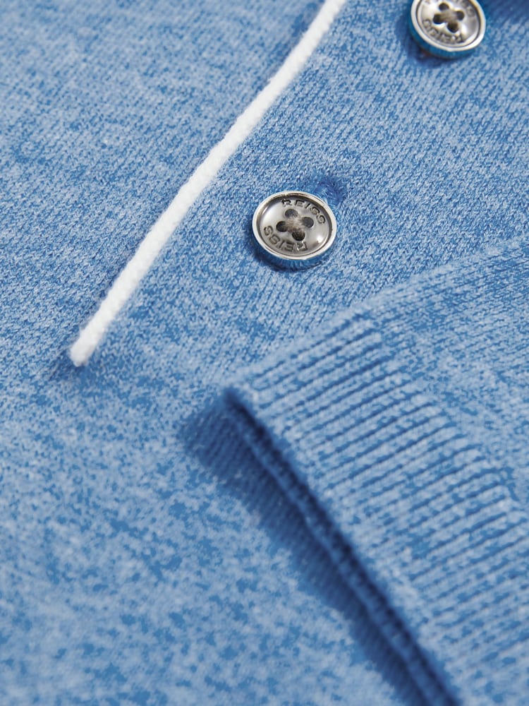 Reiss Blue Finch Contrast Placket Polo Shirt With Cotton - Image 4 of 4